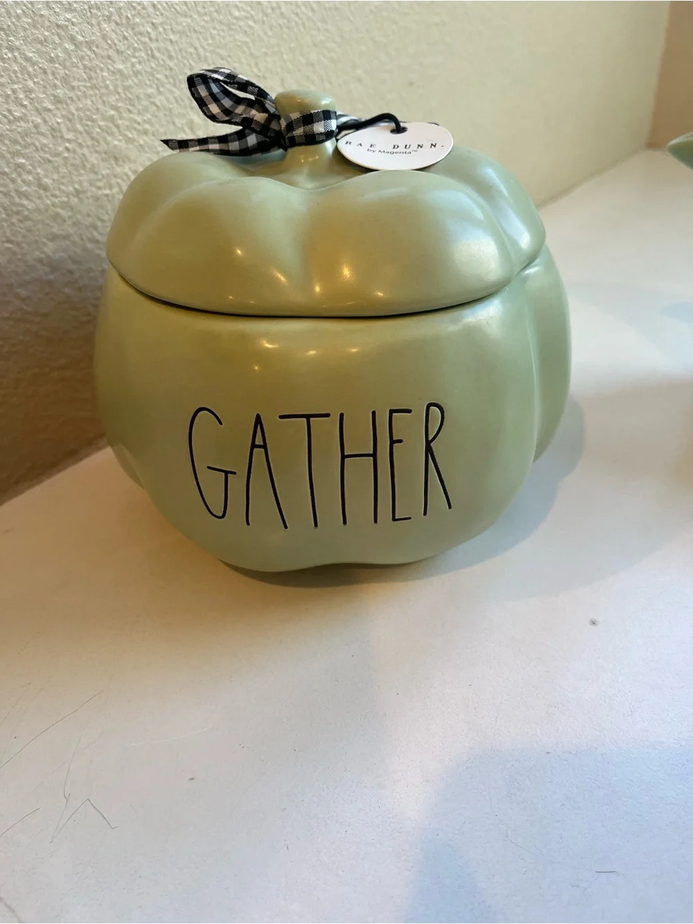 Rae Dunn Sage Green Ceramic Gather Pumpkin, Gravy Boat, Butter Dish Thanksgiving